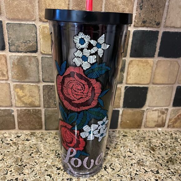 Starbucks LOVE Valentines Rare Tattoo Stitch 24 Ounce Tumbler EUC - Picture 2 of 16